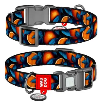 Collar WauDog Nylon Obroża nylonowa z QR-paszportem, plastikowy fastex, wzór POMARAŃCZE, 20mm/28-40cm