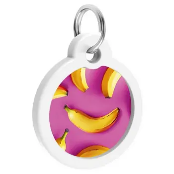 Collar WauDog Smart ID Zawieszka z QR-paszportem okrągła 3cm banany na różu