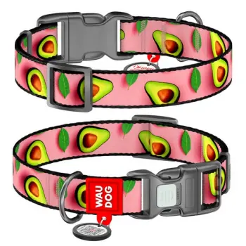 Collar WauDog Nylon Obroża nylonowa z QR-paszportem, plastikowy fastex, wzór AWOKADO NA RÓŻU, M 20mm/28-40cm
