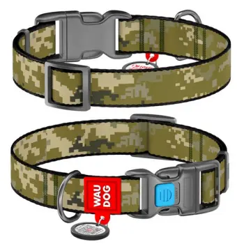 Collar WauDog Nylon Obroża nylonowa z QR-paszportem, plastikowy fastex, wzór MILITARY, S 15mm/25-35cm