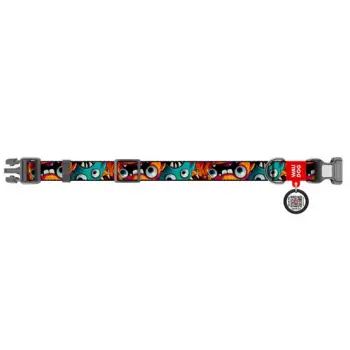 Collar WauDog Nylon Obroża nylonowa z QR-paszportem, plastikowy fastex, wzór ZĘBATE POTWORY, S 15mm/25-35cm
