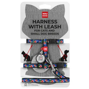 Collar WauDog Nylon Szelki se smyczą nylonowe anatomiczne w kształcie litery H, z QR-paszportem, plastikowy fastex, wzór FIGA, rozmiar XS