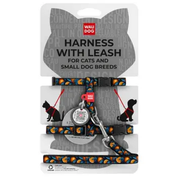 Collar WauDog Nylon Szelki se smyczą nylonowe anatomiczne w kształcie litery H, z QR-paszportem, plastikowy fastex, wzór POMARAŃCZE, rozmiar XS