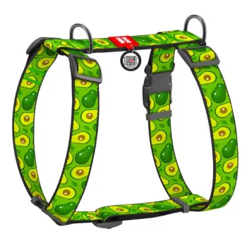 Collar WauDog Nylon Szelki nylonowe anatomiczne w kształcie litery H, z QR-paszportem, plastikowy fastex, wzór AWOKADO, rozmiar XL 35mm