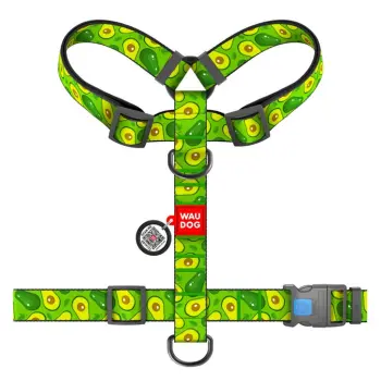 Collar WauDog Nylon Szelki nylonowe anatomiczne w kształcie litery H, z QR-paszportem, plastikowy fastex, wzór AWOKADO, rozmiar XL 35mm