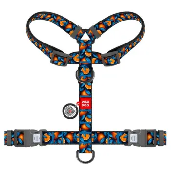Collar WauDog Nylon Szelki nylonowe anatomiczne w kształcie litery H, z QR-paszportem, plastikowy fastex, wzór POMARAŃCZE, rozmiar M 20mm