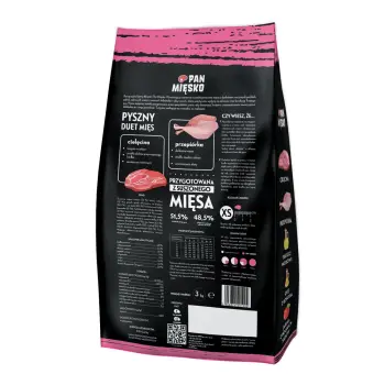Pan Mięsko Karma sucha dla szczeniąt - cielęcina i przepiórka chrupki XS 3kg