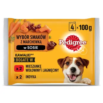 Pedigree Mokra Karma Dla Dorosłych Psów W Sosie (Z Wołowiną I Jagnięciną, Z Indykiem I Marchewką) 4x100g