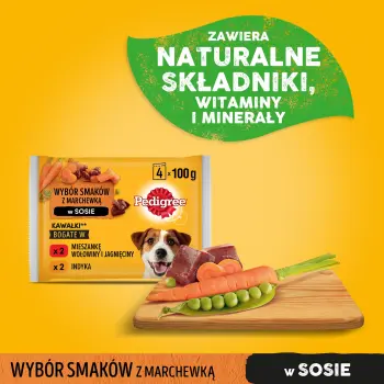 Pedigree Mokra Karma Dla Dorosłych Psów W Sosie (Z Wołowiną I Jagnięciną, Z Indykiem I Marchewką) 4x100g